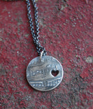 Customized Silver Sheet Music Necklace with Heart Cutout - You Name That Song