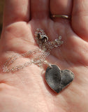 Custom Paw Pad and Fingerprint Necklace - Silver Puppy Love Asymmetrical Heart