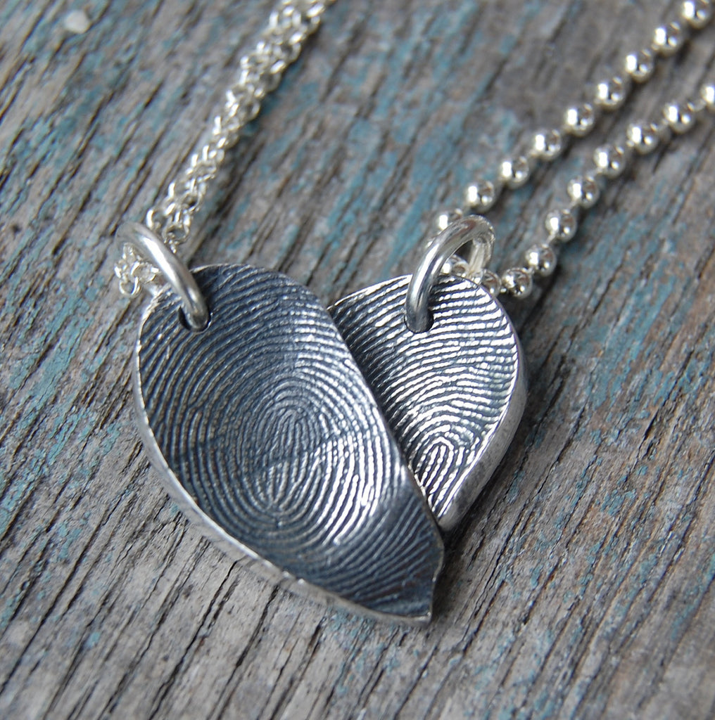 Custom Couple Best Friends Fingerprint Heart Necklace Set TWO