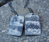 You Name the Song - Two Custom Silver Sheet Music Necklaces - Couples Necklaces