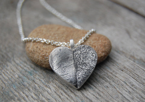 Customized Pet Paw Pad & Fingerprint Heart Necklace // Fine Silver