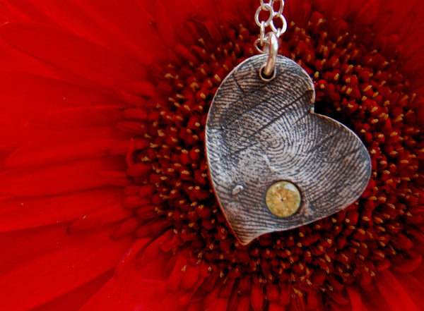 Custom Silver Fingerprint Heart with a Birthstone