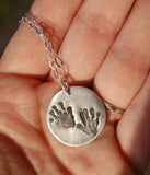Custom Hand Print Necklace in Fine Silver