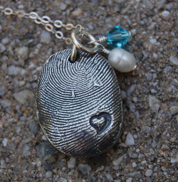 Custom Sterling Fingerprint with Heart Imprint - Includes Chain