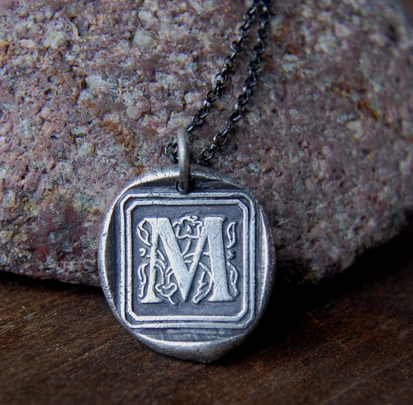 Personalized Wax Seal Initial Necklace in Fine Silver - Choose Your Own Ornate Custom Letter