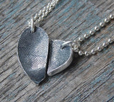 Custom Couple / Best Friends Fingerprint Heart Necklace Set - TWO Necklaces with Chains