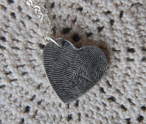 Custom for Jarrod -- Fine Silver Large Heart Fingerprint Necklace - Hangs Off-Center