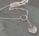 Custom Silver Fingerprint Lariat Style Necklace -:- Reversible Flower Design
