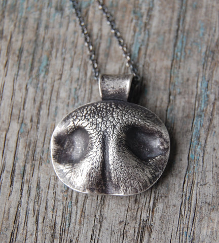 MEDIUM Custom Silver Dog Nose Print Necklace - Sterling Rolo Chain - Personalized to Your Pet