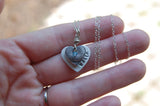 Custom Silver Fingerprint Heart -:- With Custom Silver Hand-Stamped Heart -- Includes Sterling Cable Chain