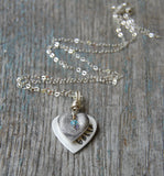 Custom Silver Fingerprint Heart -:- With Custom Silver Hand-Stamped Heart -- Includes Sterling Cable Chain