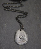 Custom Silver Fingerprint with Heart Imprint -:- Includes Sterling Rolo Chain