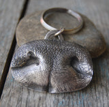 Custom Sterling Silver LARGE Dog Nose Print Keychain - Key Chain
