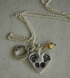 Custom Silver Footprint and Hand-Stamped Initial Necklace -:- Your Baby's Own Piggy Prints