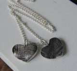 Custom TWO Small Silver Heart Fingerprints -:- Personalized with Your Children's Prints -- Includes Sterling Chain