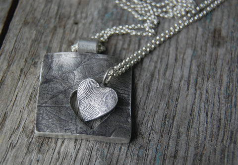 Mother & Daughter Fingerprint Necklace Set -:- Custom Silver Fingerprint Necklace Pair - with Two Sterling Chains - Best Friends